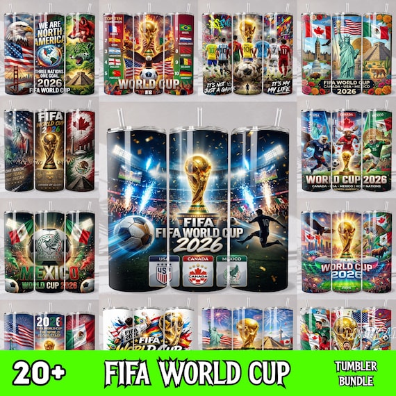 20+FIFA World Cup 2026 Tumbler Wrap PNG Bundle | 20oz Skinny Tumbler Sublimation Design | USA Mexico Canada Football Cup Digital Download