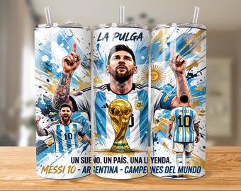 Messi Soccer Tumbler Wrap Design 20 oz Skinny Fifa World Cup Printable Sublimation (PNG Digital Download