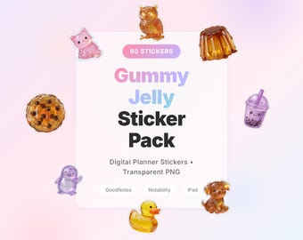 Gummy Jelly Animal Stickers, Realistic 3D Food Planner Pack (Digital Download)
