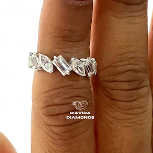 Marquise and Baguette Cut Diamond Wedding Band, 1.14 TW Lab Grown Diamonds, Half Eternity Band, Anniversary Ring, Stackable Band, Bridal Set