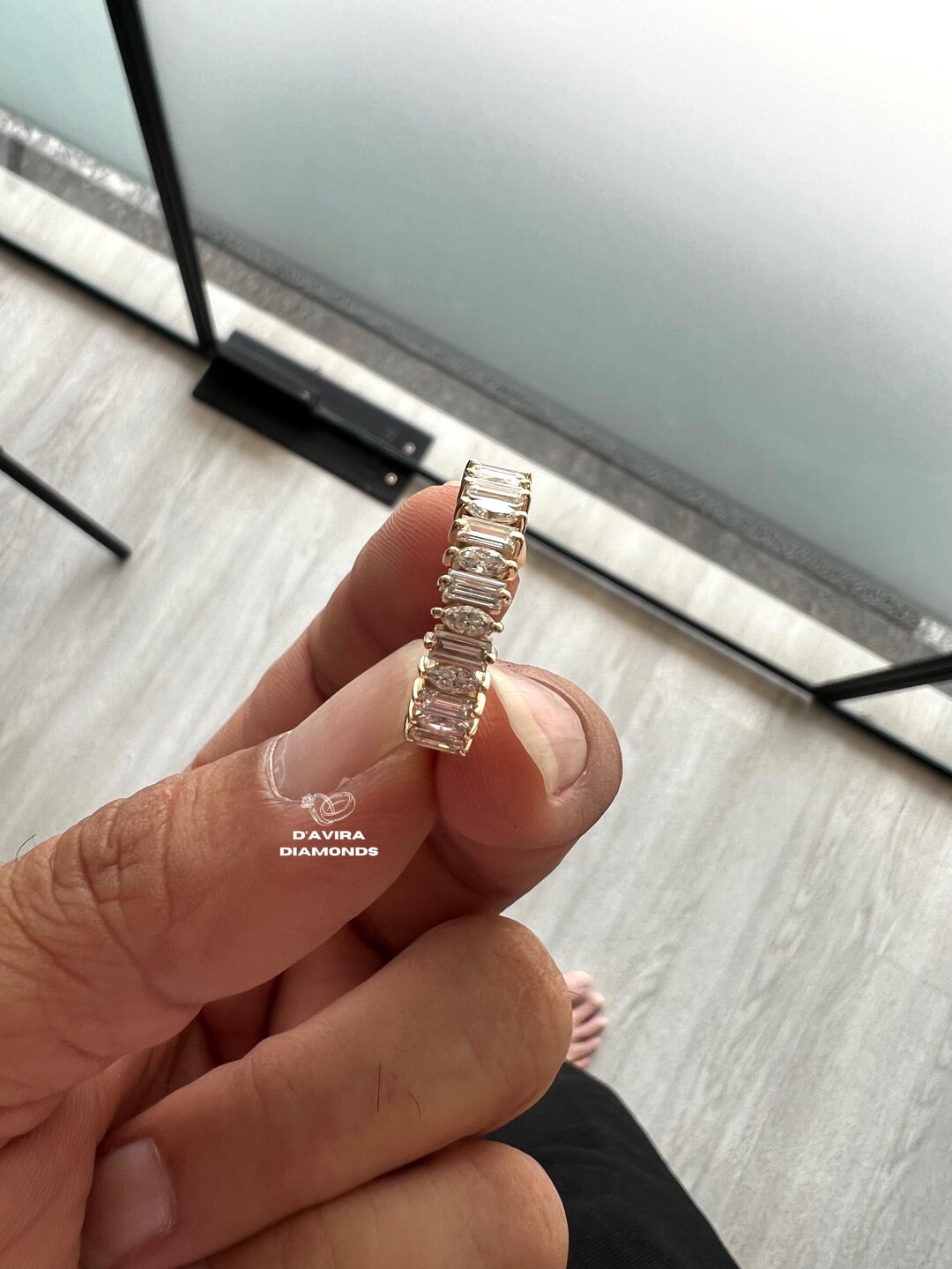 Alternating Diamond Eternity Band, 1.72 TW Marquise and Baguette Cut ...
