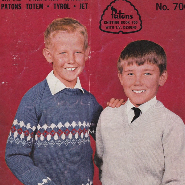 On Sale - Patons Totem, Tyrol, Jet Childrens (Boys) Knitting No 700 - Vintage 1960's