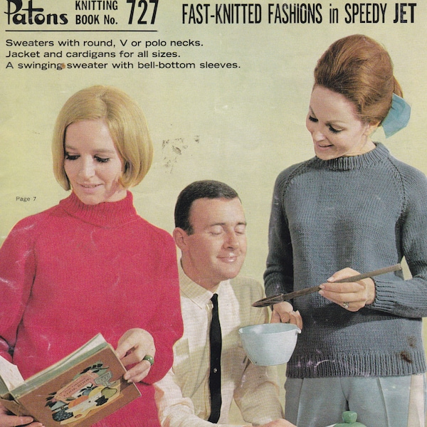 On Sale - Vintage 1960s - Paton's Knitting Pattern No 727  For Women Featuring Jet 12 ply Tripleknit, Jumpers, Sweaters, Jackets.