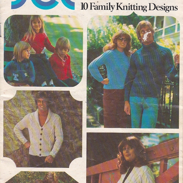 On Sale - Paton's Jet,  10 Family Knitting Designs, Knitting Pattern Book No 486  Vintage 1970s