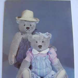 Teddy Bear Postcard - Country Couple - millésime années 1980