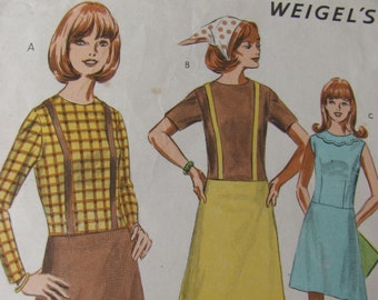 On Sale - 1960's Sewing Pattern - Weigel 2603 Two tone hipster dress Size 10 used complete pattern