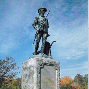 Original 1970's Minuteman National Statue, Concord, Massachusetts postcard - Vintage Seventies paper ephemera