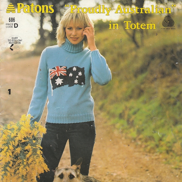 Paton's Totem, Proudly Australian Family Knitting Pattern Book No 686  Vintage 1980s Jackets, Cardigans, Sweaters, Jumpers