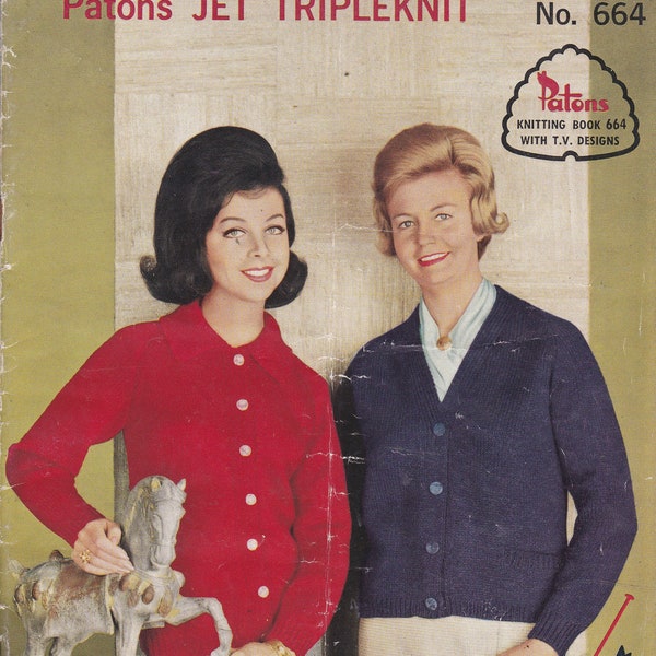 Vintage 1960s - Paton's Knitting Pattern No 664  For Women Featuring Jet Tripleknit, Jumpers, Sweaters, Jackets.