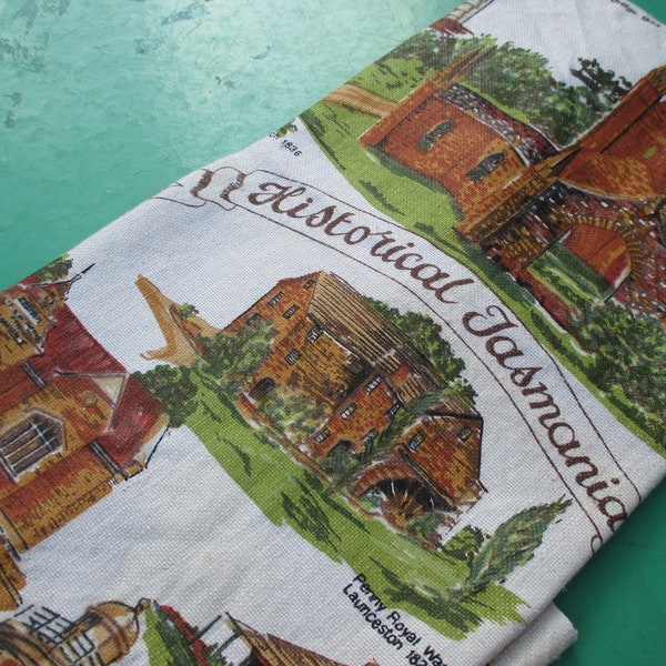On Sale - Tea Towel Vintage Souvenir of Historical Tasmania Australia