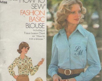 On Sale - 1970s Simplicity No 7078  Sewing Pattern for Misses Blouse Size 14  Bust 36 inches