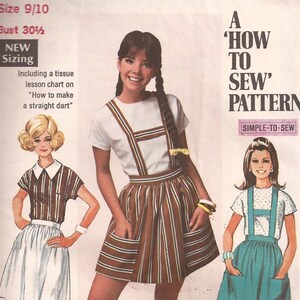 May include: A vintage Simplicity sewing pattern for a 'How to Sew' mini-length skirt with pockets. The pattern includes two figure types and ten sizes for young juniors, teens, and misses. The pattern number is 8065 and the price is 75 pence.