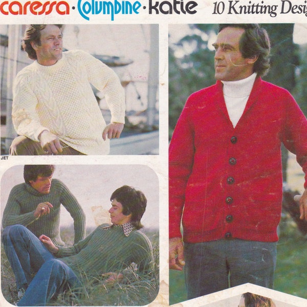 On Sale - Patons Knitting Pattern No 485 for Men in Totem, Jet, Caressa, Columbine, Katie - Vintage 1970's