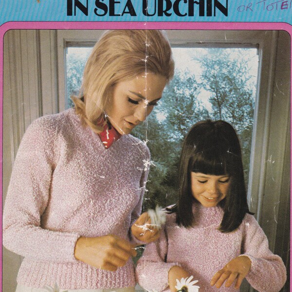 On Sale - Patons Like Mother, Like Daughter in Sea Urchin or Totem 8 ply Knitting Pattern No 920 - Vintage 1970's