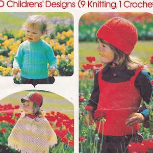 On Sale - Patons Children - 10 Designs for Children in Jasmin 5 ply Vintage 1970s Knitting and Crochet Pattern No 472