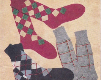 En vente - vintage années 1950 Mens Check Socks - Womans Weekly Knitting Sheet