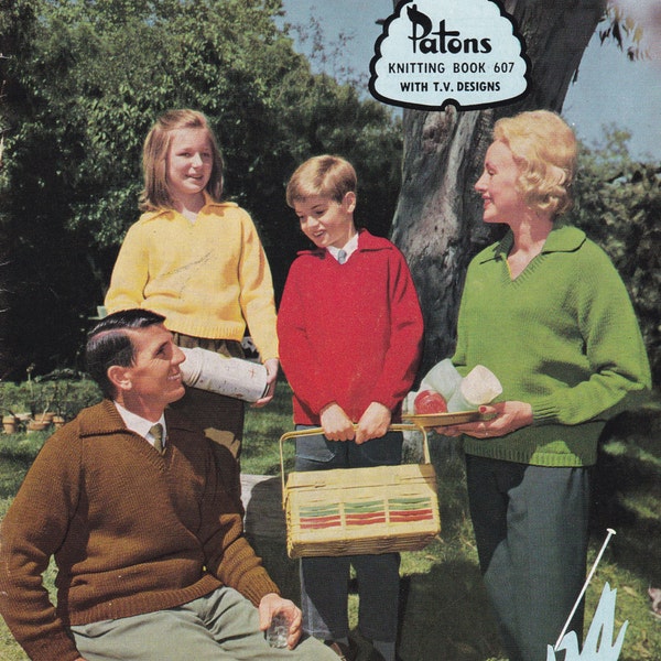 Vintage 1960s - Paton's Knitting Pattern No 607  For Family Featuring Jet Tripleknit