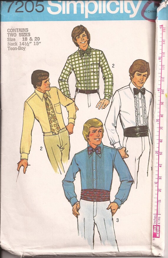 1970's Sewing Pattern Simplicity 7205 Shirt cummerbund | Etsy