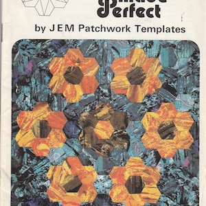 May include: A book cover with a geometric design in the top left corner. The title is "Patchwork Made Perfect" by JEM Patchwork Templates. The cover features a colourful patchwork design with a variety of shapes and colours. The text "Toys-Designs-Templates" is printed in black on a white background. The text "with instructions by Doris E. Marston 20p" is printed in black on a white background.