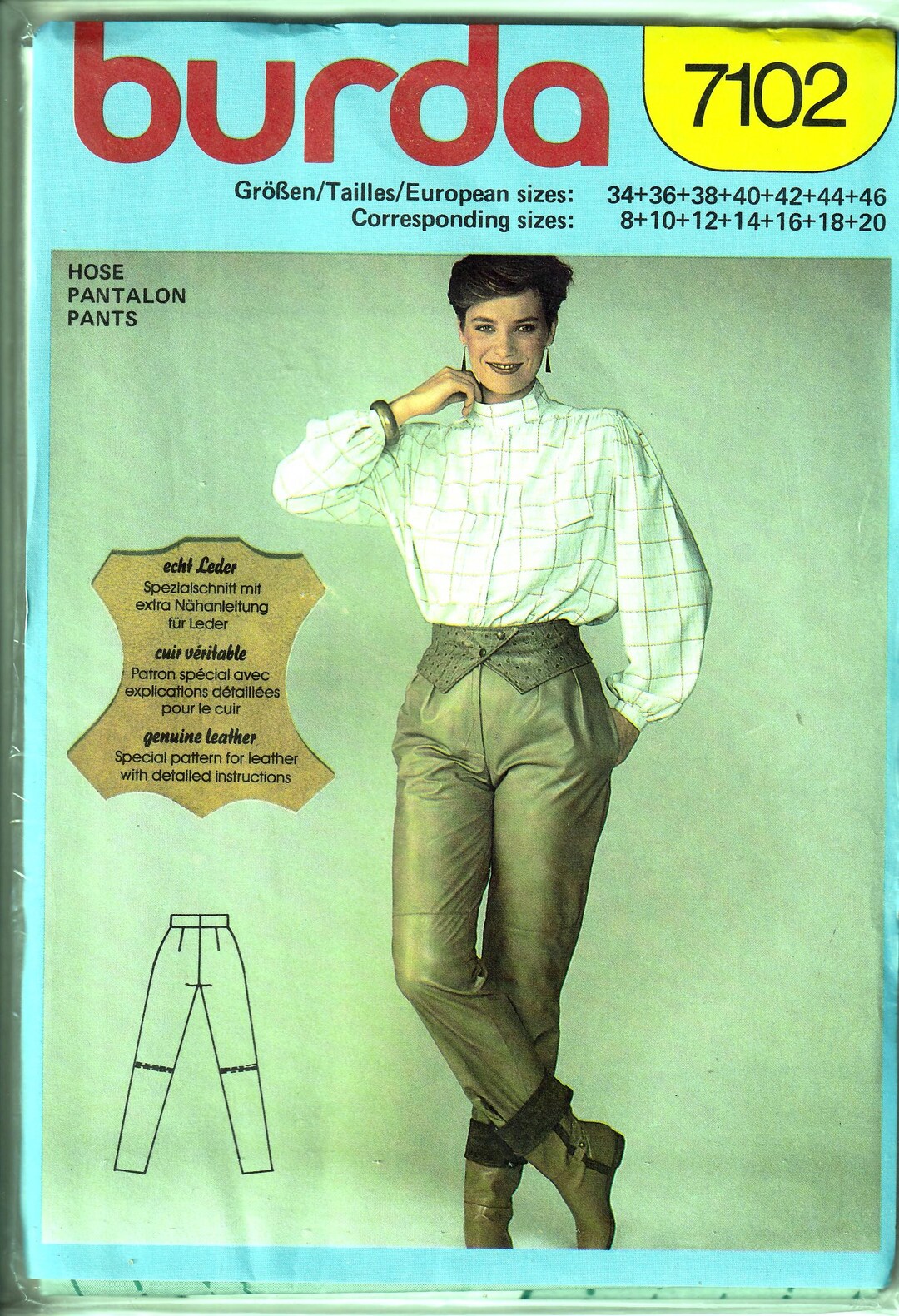 Simplicity 7102 Pattern 1990's Sewing Pattern - Burda 7102 Leather Pants Size 8-20 Uncut ...