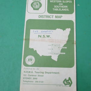 Planification de l'excursion Carte NRMA Versants ouest et plateau sud Carte du district de la Nouvelle-Galles du Sud, années 1970