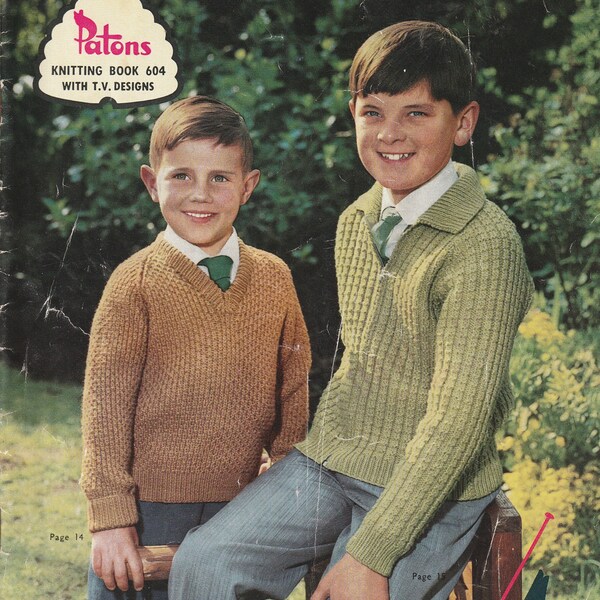 Patons Totem, Jet, Bluebell, Highland, Patonyle Childrens (Boys) Knitting No 604 - Vintage 1960's