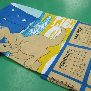 Tea Towel Vintage Calendar Souvenir of  Australia Features an Australian Kangaroo 1990. Australian Tea Towel