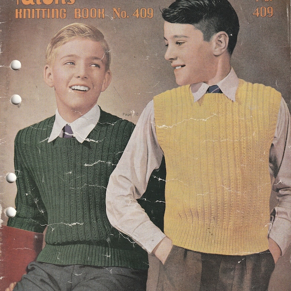 Patons Totem, Jet, Bluebelll, Highland, Patonyle Childrens (Boys) Knitting No 409 - Vintage 1960's