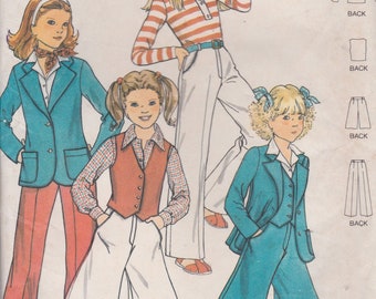 On Sale - 1970's Sewing Pattern - Butterick 5893 Child's Vest, Jacket, Culottes,  pants, Size 12, - Cut, Complete