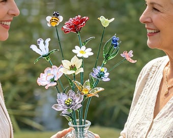 Ramo de flores de cristal para el Día de la Madre, rosas de cristal eternas hechas a mano, hermoso regalo para mamá, arreglo floral decorativo.