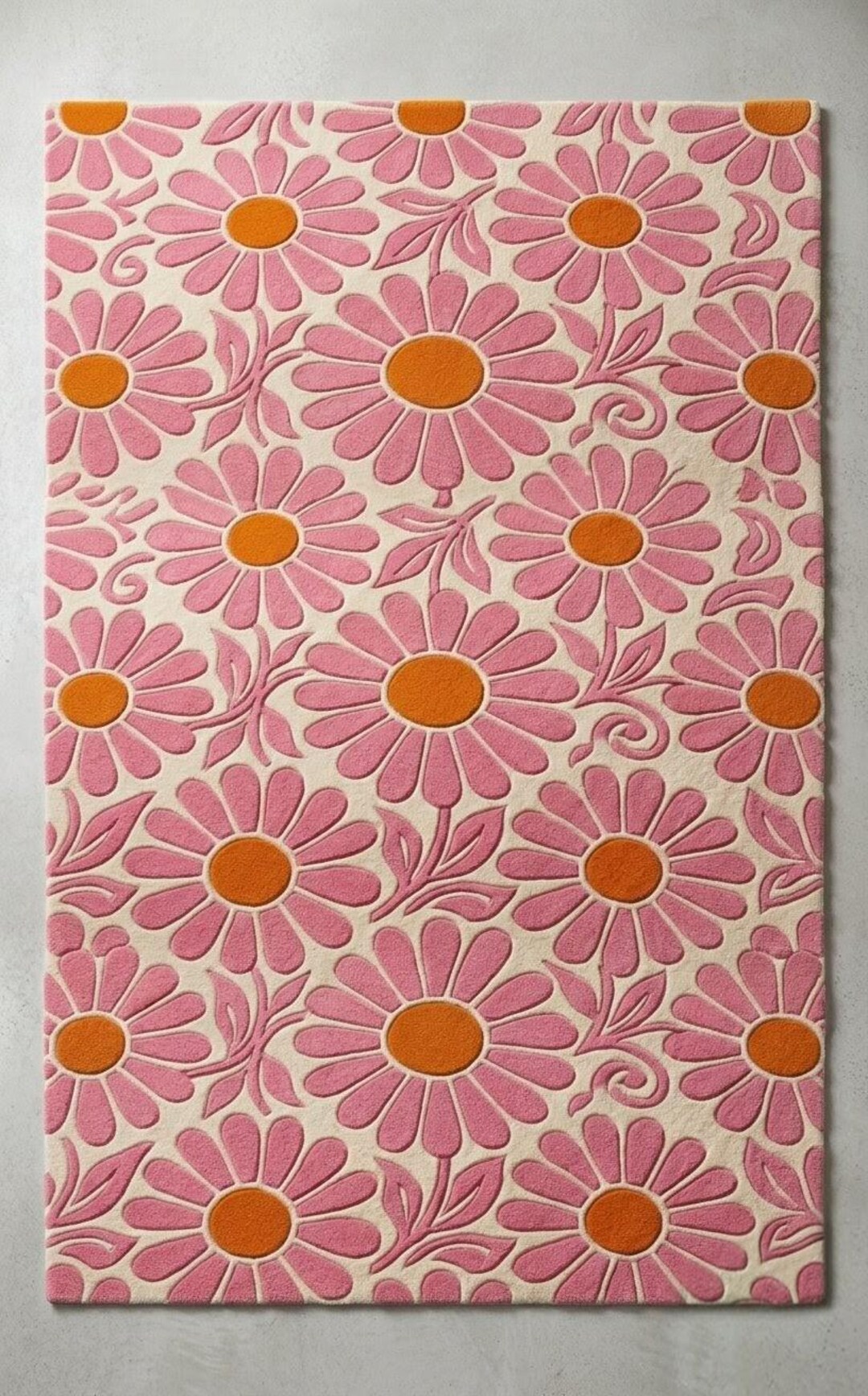 Pink Orange Daisy Tufted Rug – Retro Groovy Floral Carpet, Botanical ...