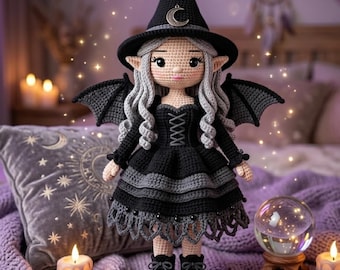 Haakpatroon voor een feeënheks (PDF), patroon voor een amigurumi-pop, feeënpop met heksenkern, haakhandleiding voor gevorderden, zelfgemaakte fantasieknuffelpop