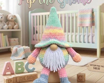 Schema per realizzare all'uncinetto Pip lo Gnomo in PDF | Gnomi amigurumi a basso costo | Peluche in filato grosso | Schema per uncinetto in stile cottagecore | Gnomi adatti ai principianti