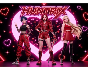 Huntrix Kpop Anime Girl PNG | Saja Girls Sublimatieontwerp | Streetwear Esthetische Grafische Vormgeving | Demon Hunters Shirtprint | Schattige Kpop Meisjesgroep DTF