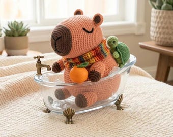 Modello Capibara all'uncinetto PDF, Modello Amigurumi Capibara e tartaruga, Tutorial per peluche per principianti