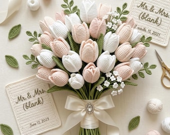 Schema per tulipano all'uncinetto in PDF | Tutorial per bouquet di fiori realistico | Fiori all'uncinetto facili per principianti | Regalo fai da te con tulipano | Schema per decorazione floreale primaverile