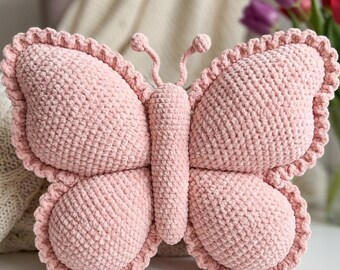 Schema PDF per cuscino a farfalla all'uncinetto, cuscino amigurumi a forma di farfalla, decorazione a farfalla in peluche, schema per cuscino da cameretta all'uncinetto, regalo fai da te