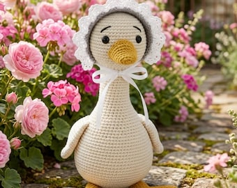 Pacchetto di schemi all'uncinetto per piccola oca di campagna in formato PDF | Mamma oca amigurumi | Cappellino e mantellina | Peluche di animale da fattoria | Giocattolo decorativo per la cameretta