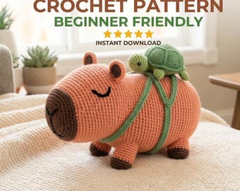 Modello Capibara all'uncinetto PDF, Modello Amigurumi Capibara e tartaruga, Tutorial per peluche per principianti