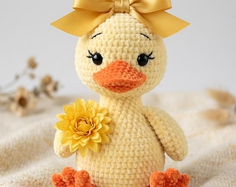 Schema PDF per realizzare un'anatra all'uncinetto | Amigurumi di un simpatico anatroccolo giallo | Peluche facile per principianti | Animale all'uncinetto a basso punto cucitura | Schema per un giocattolo regalo fai da te