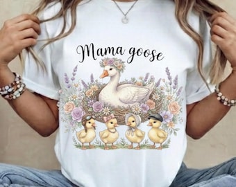 Gepersonaliseerde Mama Gans PNG, ontwerp met namen van mama en kinderen, Moederdagcadeau, grappige gekke gans PNG, sublimatie PNG download
