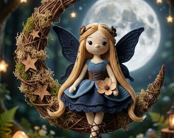 Haakpatroon voor een maanlichtfee-pop (PDF) – Seleneia Amigurumi-pop, fantasiefee-knuffel, 5 talen, haakpatroon voor gevorderden