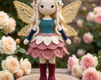 Schema all'uncinetto della Fata al Chiaro di Luna in PDF, schema per bambola amigurumi Seleneia, tutorial per bambola fata da 38 cm, schema all'uncinetto multilingue