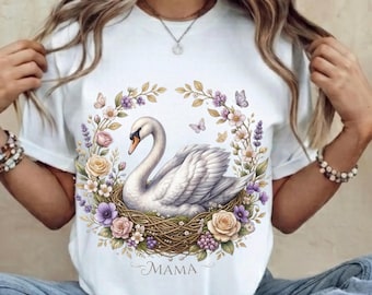 Bloemen Mama Gans PNG | Vintage Gans Mama PNG | Moederdag Sublimatie Ontwerp | Zachte Pastel Boerderijdieren Kunst | Hoge resolutie 300 DPI