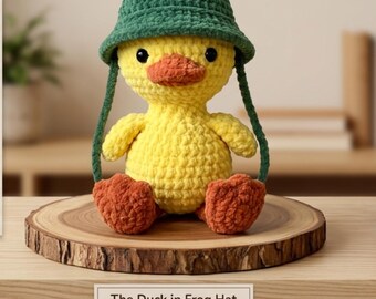 Schema per uncinetto di un'anatra con cappello da rana in formato PDF | Peluche di anatra amigurumi carino | Schema di animale kawaii all'uncinetto | Idea regalo di Pasqua | Giocattolo fai da te a basso costo di cucito