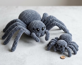 Schema PDF per realizzare un ragno tarantola amigurumi all'uncinetto, modello realistico di peluche a forma di ragno, uncinetto per Halloween, tutorial amigurumi per principianti