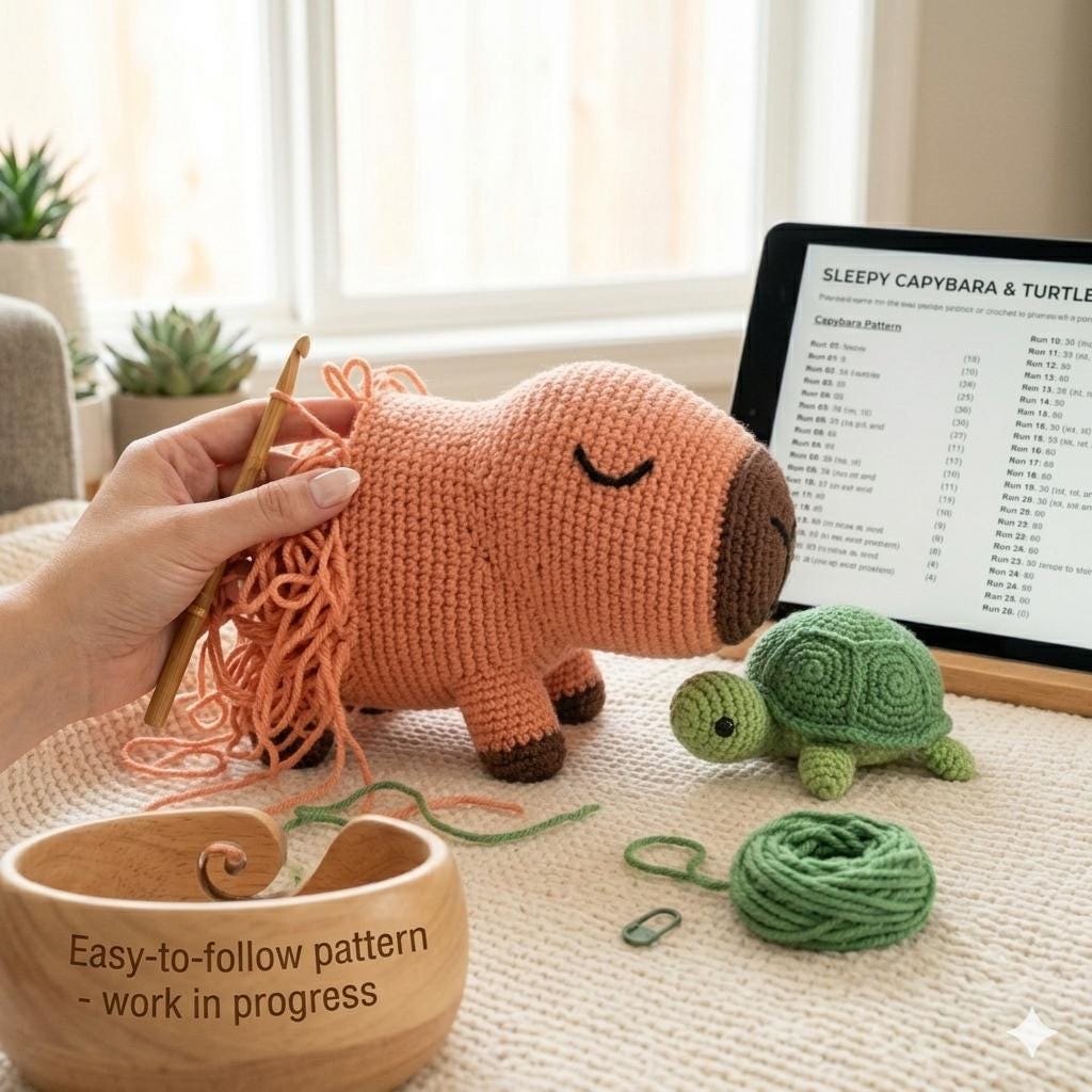 Capybara Crochet Pattern PDF, Amigurumi Capybara & Turtle Pattern ...
