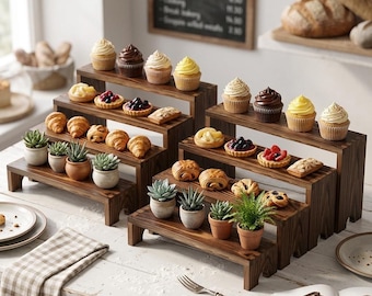 2 Set Wooden Tiered Display Stand | 4-tier Rustic Cupcake Stand | Dessert Stand For Weddings | Bakery Display Shelves | Wedding Dessert Bar
