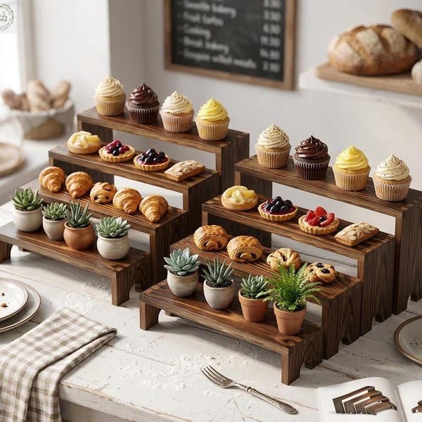2 Set Wooden Tiered Display Stand | 4-tier Rustic Cupcake Stand | Dessert Stand For Weddings | Bakery Display Shelves | Wedding Dessert Bar