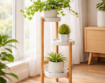 3-tier Bamboo Plant Stand | Indoor Modern Flower Pot Holder | Plant Shelf For Corner | Wood Display Rack |Tall Planter Stand For Living Room
